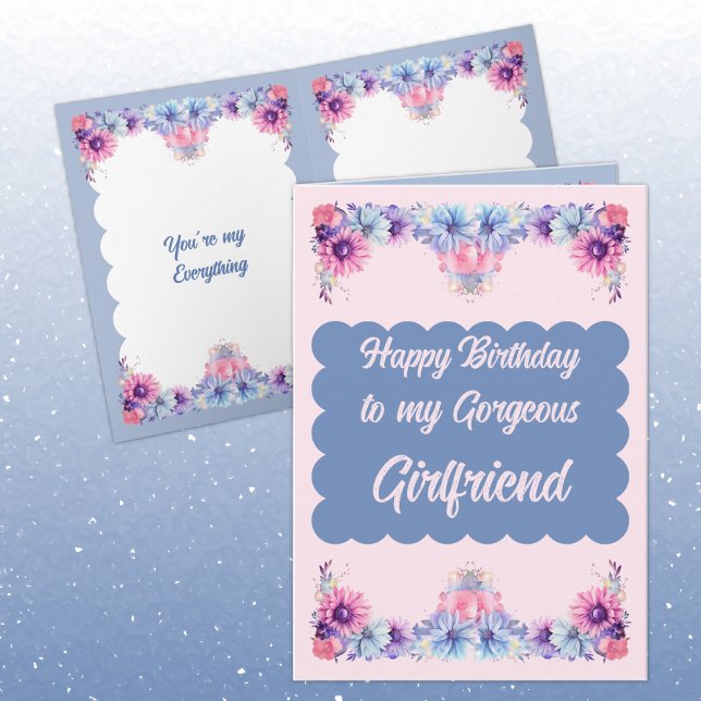 Gorgeous girlfriend flowers pink birthday card (Creator Uploaded)