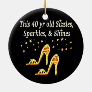 GORGEOUS GOLD 40TH SHOE QUEEN CERAMIC ORNAMENT