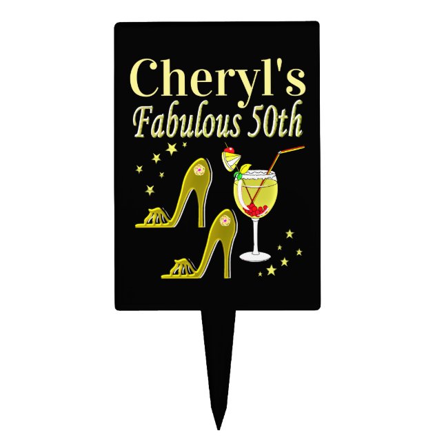 GORGEOUS GOLD 50TH BIRTHDAY DESIGN CAKE TOPPER (Front)