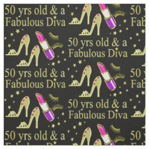 GORGEOUS GOLD 50TH BIRTHDAY DIVA DESIGN FABRIC