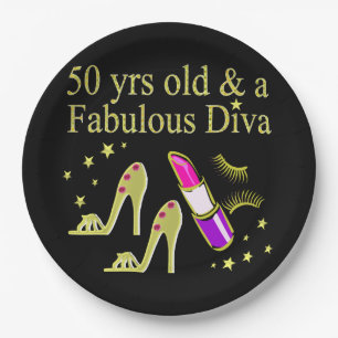 GORGEOUS GOLD 50TH BIRTHDAY DIVA DESIGN PAPER PLATES