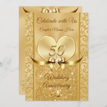 Gorgeous Gold 50th Wedding Anniversary Invitations by LittleLindaPinda at Zazzle