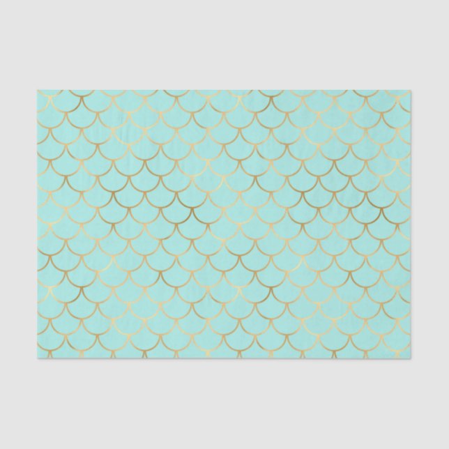 Gorgeous Gold and Mint Mermaid Scale Tissue Paper (Front)