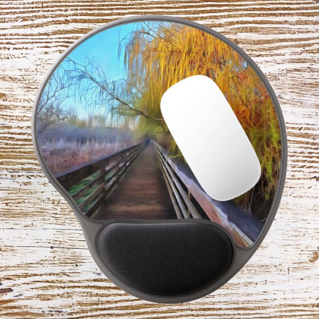 Gorgeous Gold and Yellow Willow Tree on Boardwalk Gel Mouse Pad (Creator Uploaded)