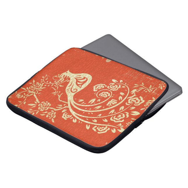 Gorgeous Gold Bird Fine Girly Retro Floral Laptop Sleeve (Front Top)