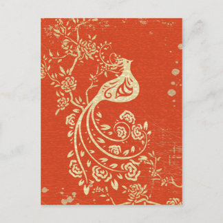 Gorgeous Gold Bird Fine Girly Retro Floral Postcard