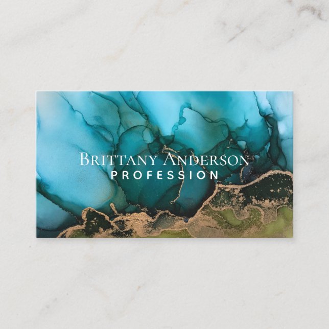 Gorgeous Gold Black Teal Green Business Card (Front)