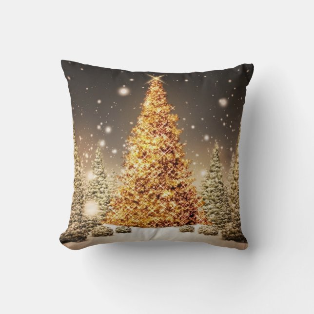 Gorgeous Gold Christmas Tree Throw Pillow (Front)