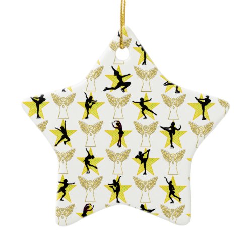 GORGEOUS GOLD FIGURE SKATING CHRISTMAS DESIGNS CERAMIC ORNAMENT