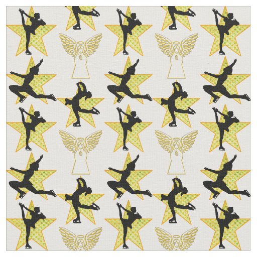 GORGEOUS GOLD FIGURE SKATING CHRISTMAS DESIGNS FABRIC