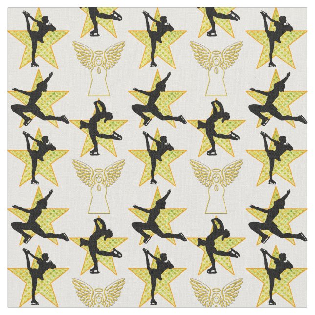 GORGEOUS GOLD FIGURE SKATING CHRISTMAS DESIGNS FABRIC (Close Up)