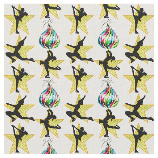 GORGEOUS GOLD FIGURE SKATING CHRISTMAS DESIGNS FABRIC
