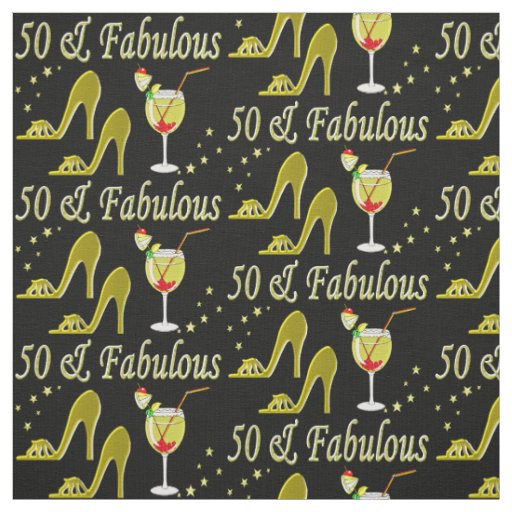 GORGEOUS GOLD HIGH HEEL AND MARTINI 50TH BIRTHDAY FABRIC