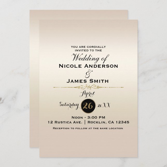 Gorgeous Gold Pearl Shimmer & Shine Classy Wedding Invitation (Front/Back)