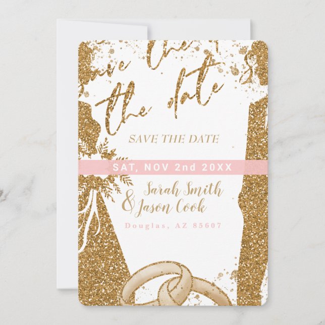 Gorgeous - Gold Pink Save the date 2 Invitation (Front)