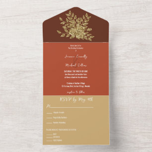 Gorgeous Gold Rose's Wedding All In One Invitation