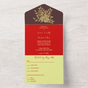 Gorgeous Gold Rose's Wedding All In One Invitation