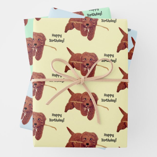 Gorgeous Golden Doodle Wrapping Paper Sheets (In situ)
