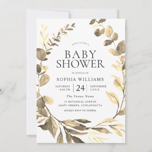 Gorgeous Golden Leaf Wreath Baby Shower Invitation