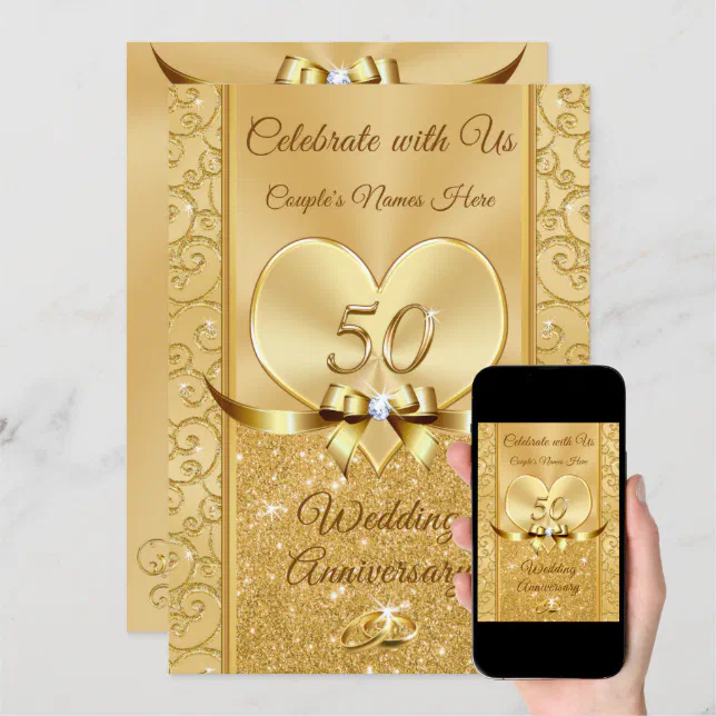 Gorgeous, Golden Wedding Anniversary Invitations, Invitation | Zazzle