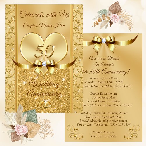 Gorgeous Golden Wedding Anniversary Invitations  Invitation