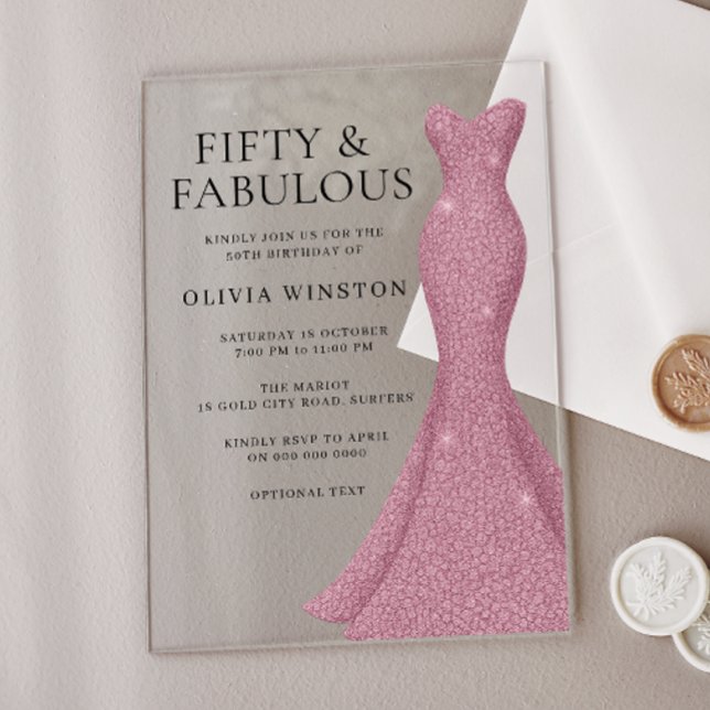 Gorgeous Gown Fifty & Fabulous 50th Birthday Acrylic Invitations (Creator Uploaded)