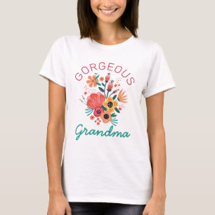 Gorgeous Grandma Retro Floral Flower Personalize T-Shirt