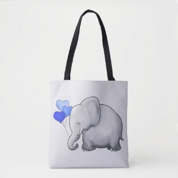 Gorgeous Gray Baby Elephant With Blue Balloons Tote Bag by EleSil at Zazzle