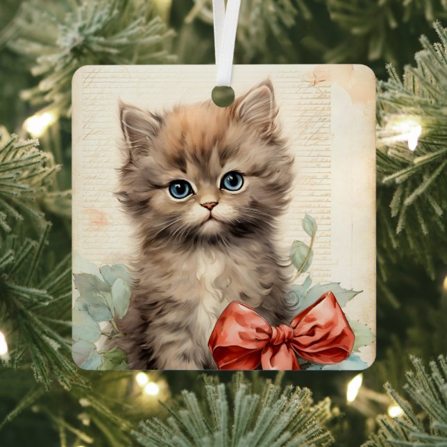Gorgeous Gray Kitten Christmas  Metal Ornament (Insitu)