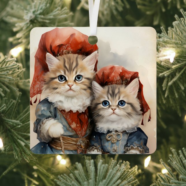 Gorgeous Gray Kitten Couple Christmas  Metal Ornament (Insitu)