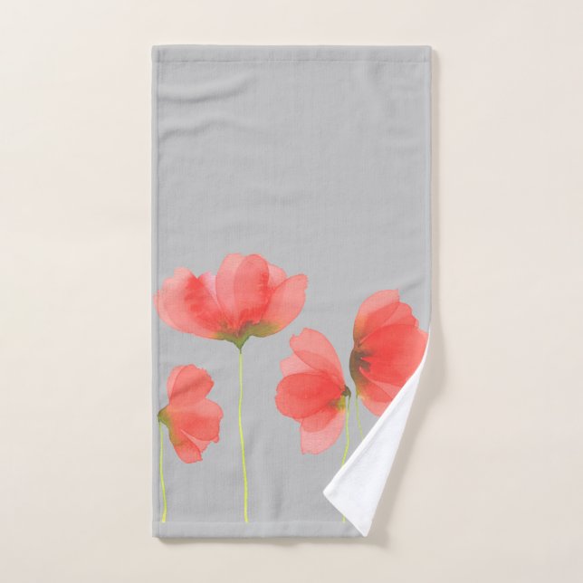 Gorgeous gray & red floral bath set (Hand Towel)