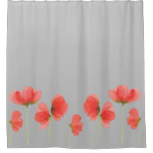 Gorgeous gray & red floral shower curtain