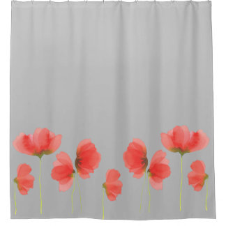 Gorgeous gray & red floral shower curtain