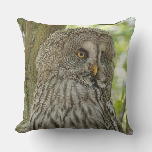 Gorgeous Great Grey Owl Print Throw Pillow (Front)