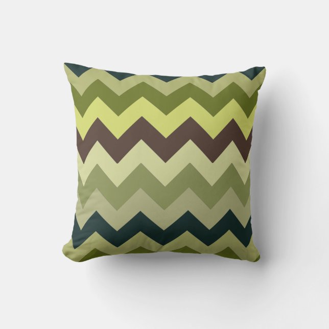 Gorgeous Green and Brown Chevron Pattern Throw Pillow (Front)