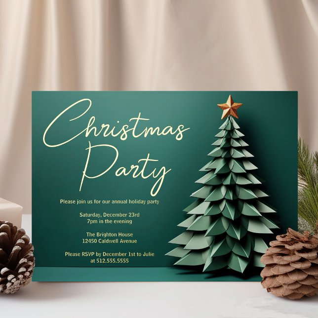 Gorgeous Green Christmas Party Artistic Tree Gold Foil Invitation (Creator Uploaded)