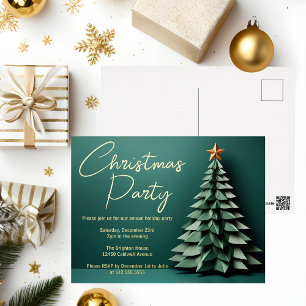 Gorgeous Green Christmas Party Artistic Tree Gold Foil Invitation Postcard
