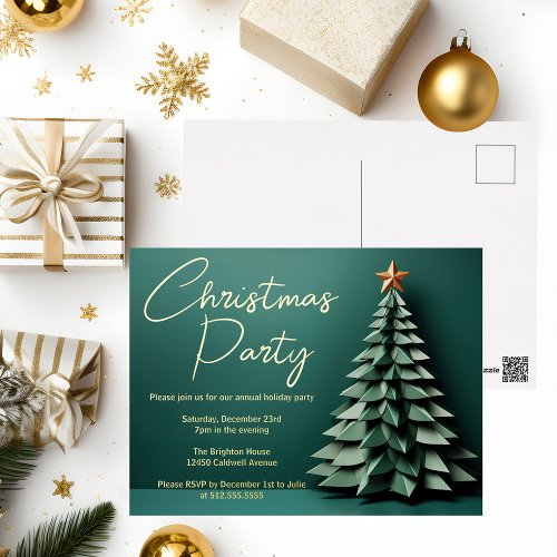 Gorgeous Green Christmas Party Artistic Tree Gold Foil Invitation Postcard