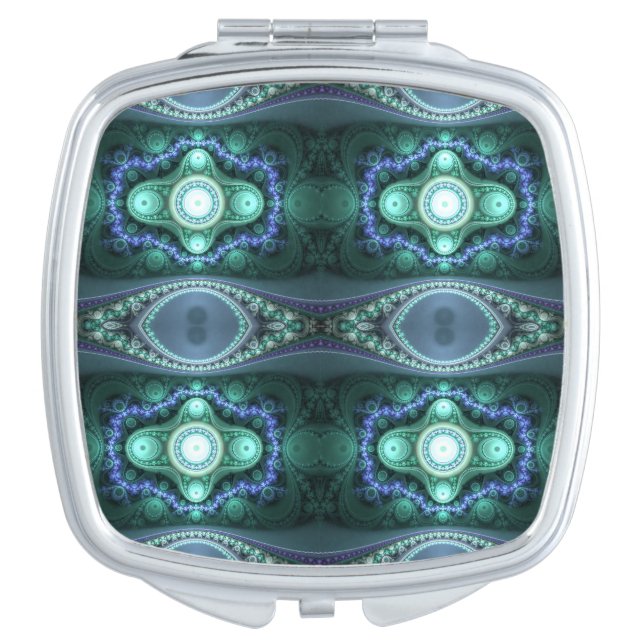 Gorgeous Green Fractal Flame Art Compact Mirror (Front)