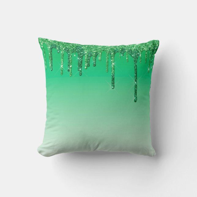 Gorgeous Green Glamorous Glitter Dripping Throw Pillow (Front)