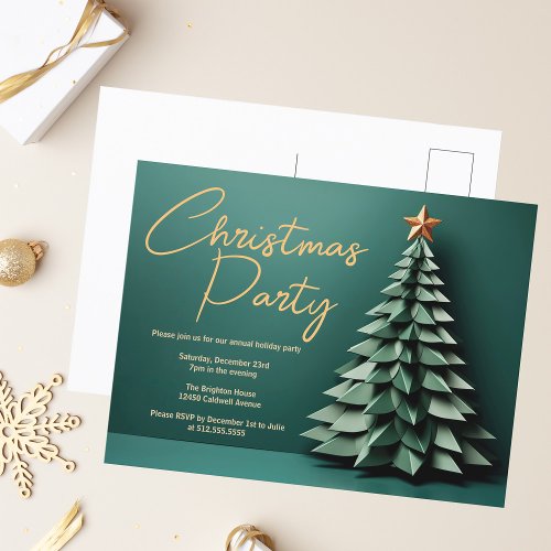 Gorgeous Green Gold Christmas Tree Holiday Party Invitation Postcard