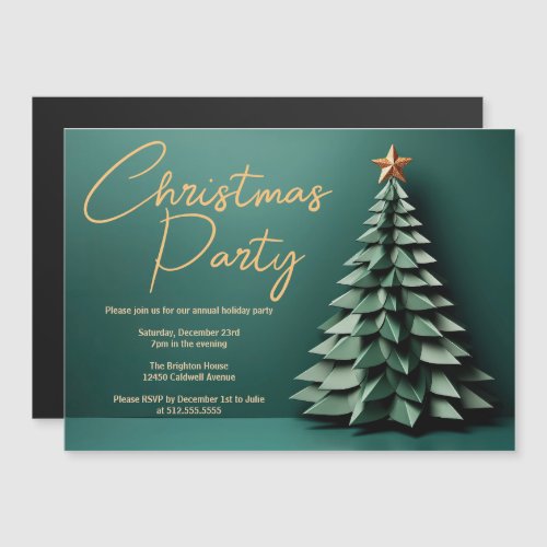 Gorgeous Green Gold Christmas Tree Holiday Party Magnetic Invitation
