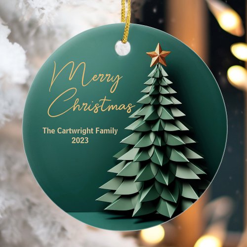 Gorgeous Green Gold Custom Christmas Party Tree Ceramic Ornament