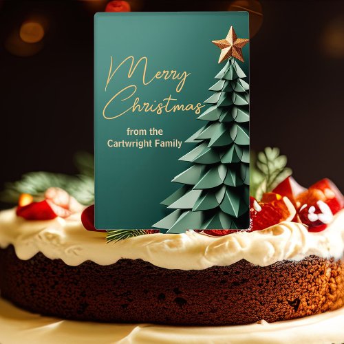 Gorgeous Green Gold Merry Christmas Party Tree Cake Topper