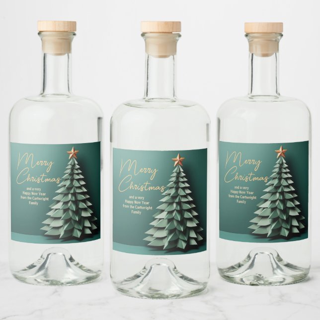 Gorgeous Green Gold Merry Christmas Party Tree Liquor Bottle Label (Bottles)