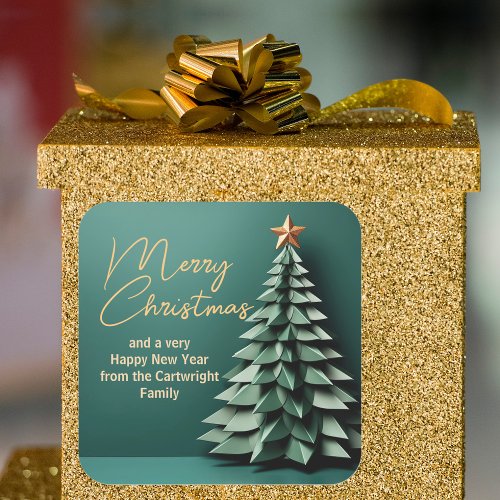 Gorgeous Green Gold Merry Christmas Party Tree Square Sticker
