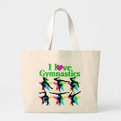 GORGEOUS GREEN I LOVE GYMNASTICS DESIGN LARGE TOTE BAG