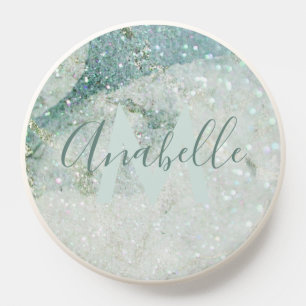 Gorgeous Green Marble and Glitter Monogrammed PopSocket