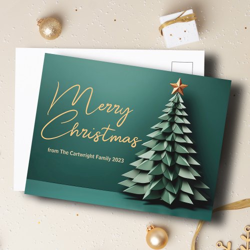Gorgeous Green Merry Christmas Tree Custom Holiday Postcard