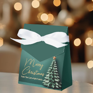 Gorgeous Green Merry Christmas Tree Custom Party Favor Boxes